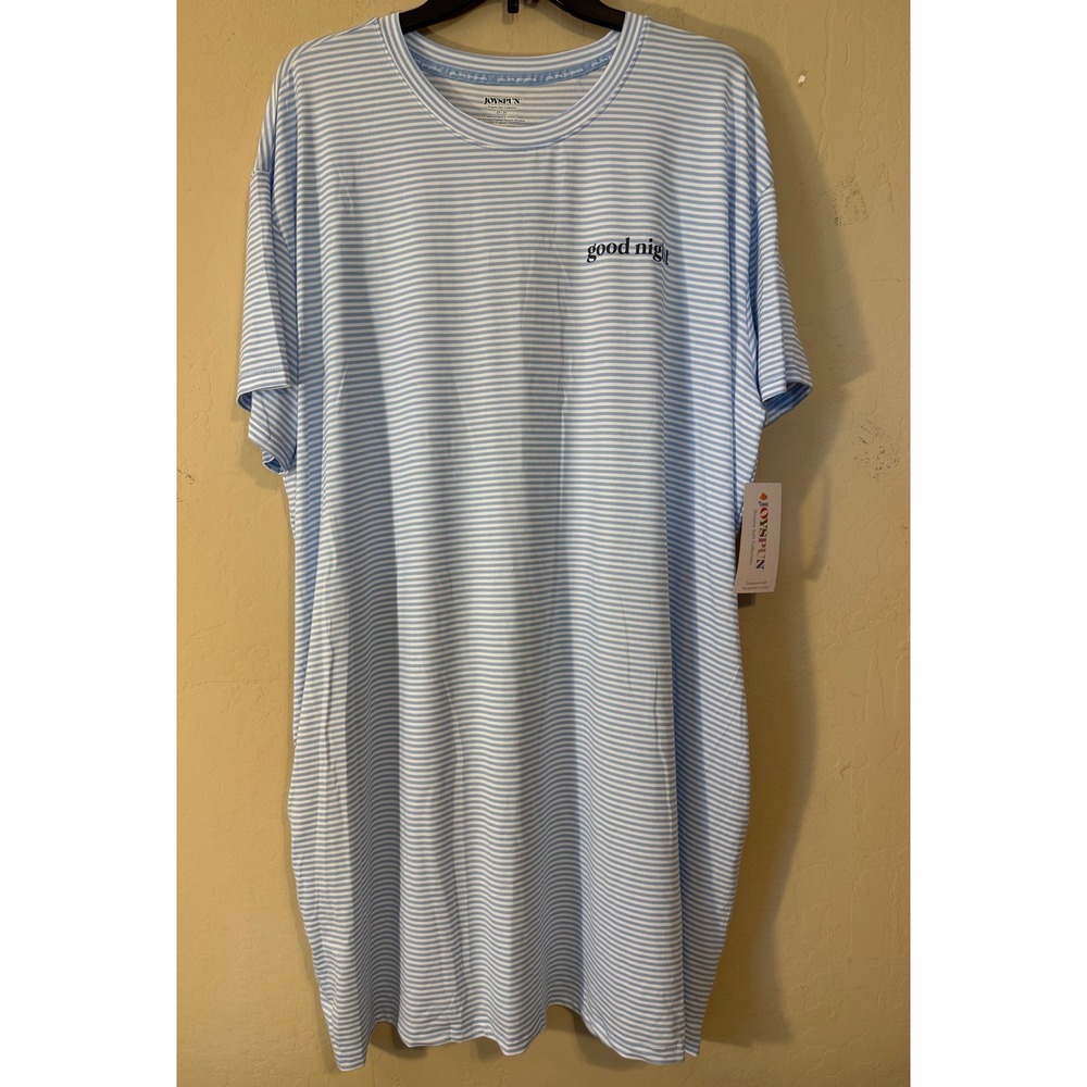 Joyspun Sleepshirt Women 2X-3X Blue Striped Dreamy Soft Good Night Pockets NEW